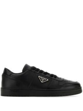 Prada Black Leather Low-Top Downtown Sneaker with Logo Plaque